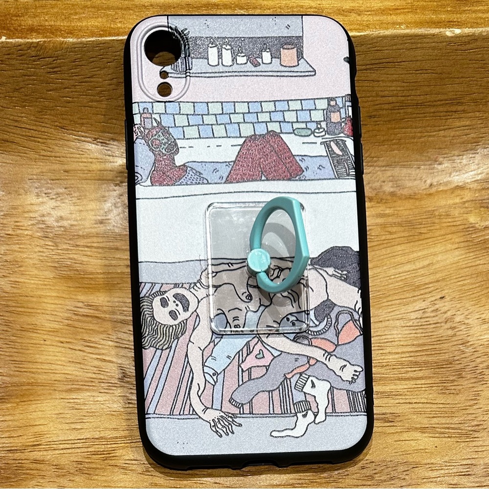 iPhone XR Case with Finger Ring Black Pink Baby Blue Polly Nor Graphic GUC